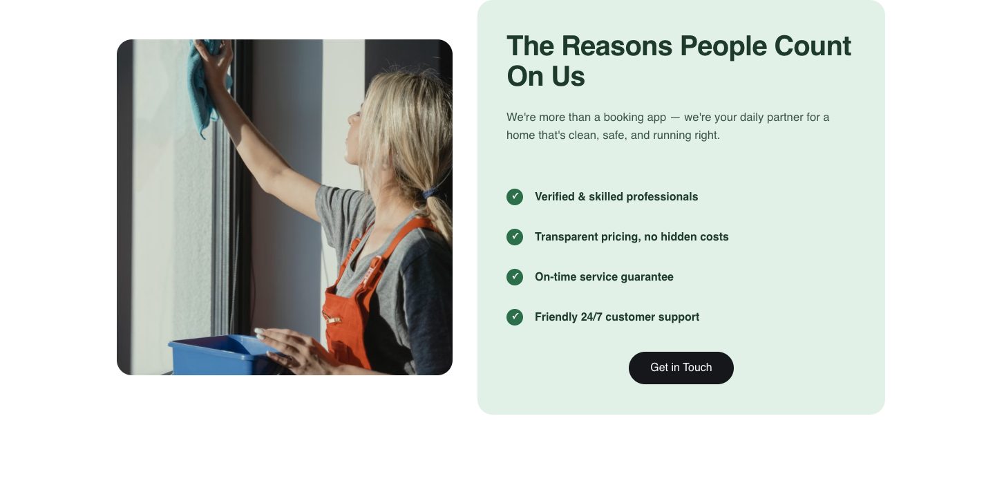 home services funnel design — more than a booking button (WHY HOMIGO section of the Homigo Home Services funnel)