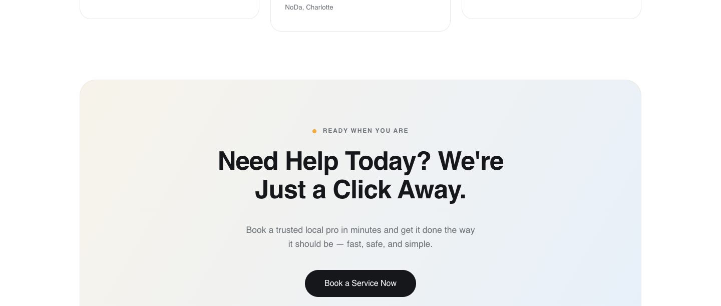 home services funnel design — need help today? (FINAL CTA section of the Homigo Home Services funnel)