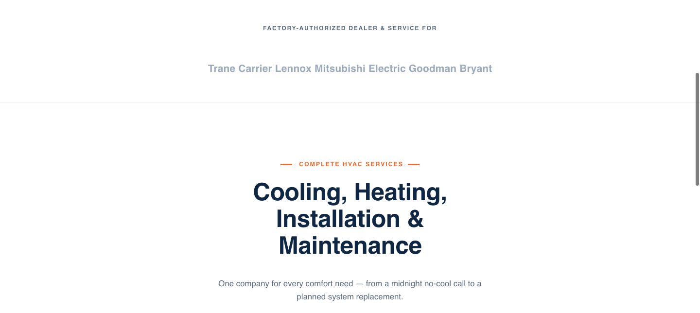 HVAC landing page — factory-authorized proof (TRUST BAR section of the Meridian Heating & Air funnel)